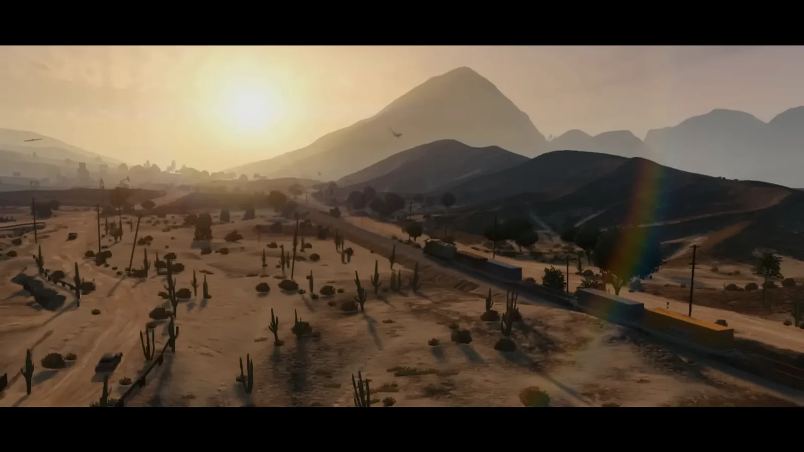GTA5の乾いた砂漠と山あいの風景(GTA5公式トレーラーより)